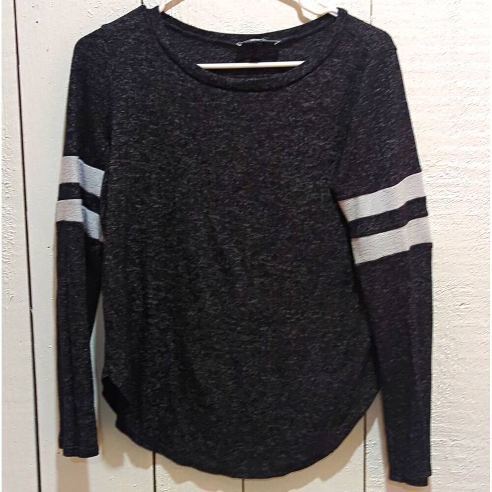 Gaze Womens Gray Striped Knit Long Sleeve Round Neck Pullover T-Shirt Size L